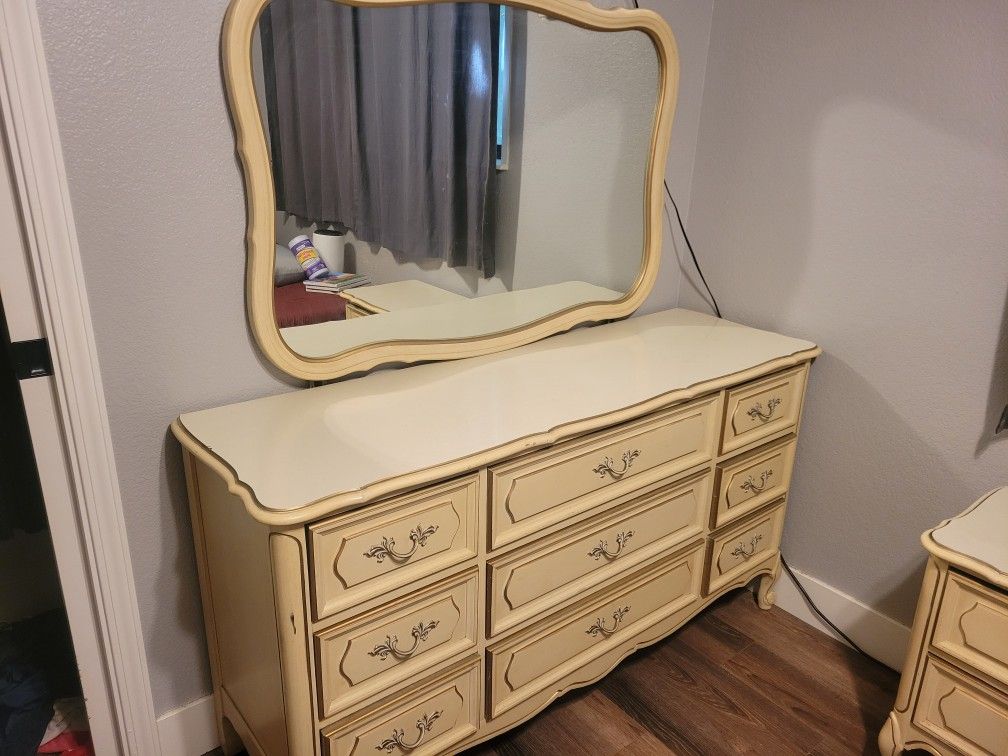 Dresser With Attached Mirror And Matching Nightstand