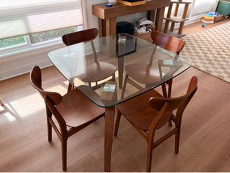 Mid-Century Modern Dining Set – LumiSource Glass Table & 4 West Elm Chairs