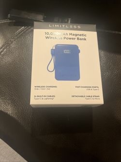 Limitless 10,000mAh Magnetic Wireless Power Bank USB-C USB-A Built-In Cables