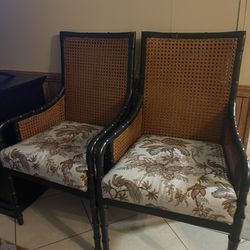 Pair of Cane Back Faux Bamboo Arm Chairs