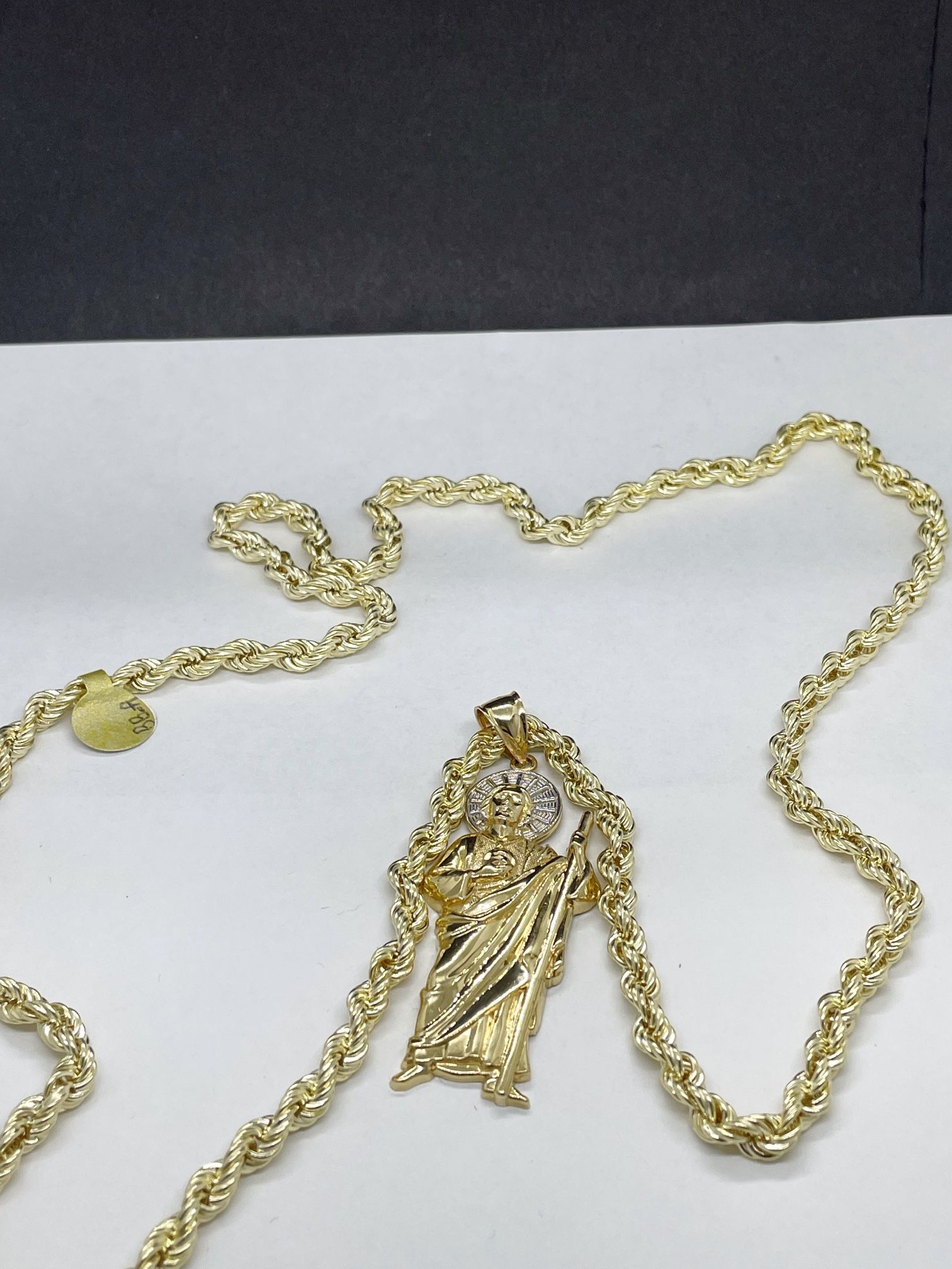 14k Gold Rope Chain And San Judas Charm   Pendant , Necklance Gold Pendant