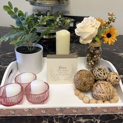 Nice Handmade White Wooden Tray with Decor.