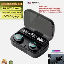 2 IN 1 Bluetooth Wireless Earbuds And Portable Charger for iPhone And Samsung Android Wireless Earphone Waterproof Sport