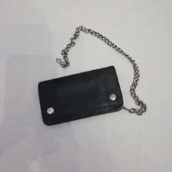 Biker Black Leather Chain Wallet Moto Mens