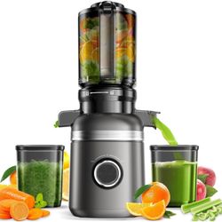 Cold Press Juicer Machines for Whole Vegetables & Fruits, Slow Masticating Juicer Maker with Wide Feed Chute, High Juice Yield, Easy to Clean, Gray