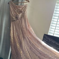 Women  Long Length Sequin Gold Dress. 