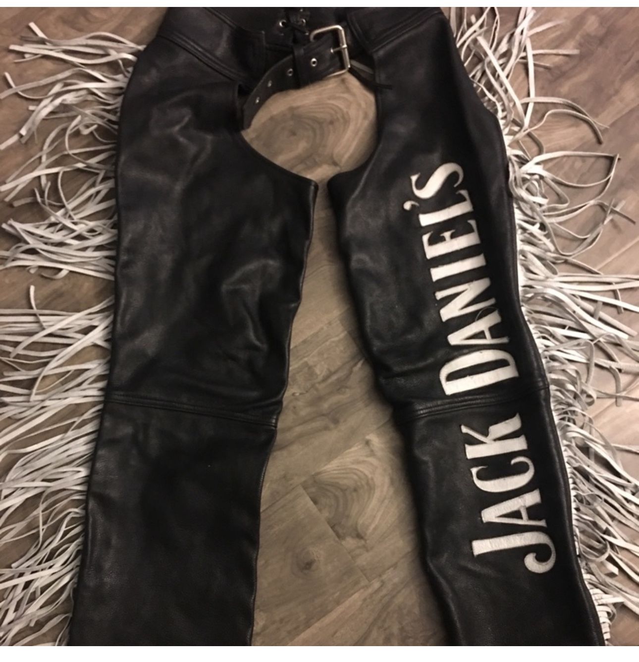 Authentic Black Leather Jack Daniel’s Chaps – Genuine Leather with Fringe – $1000