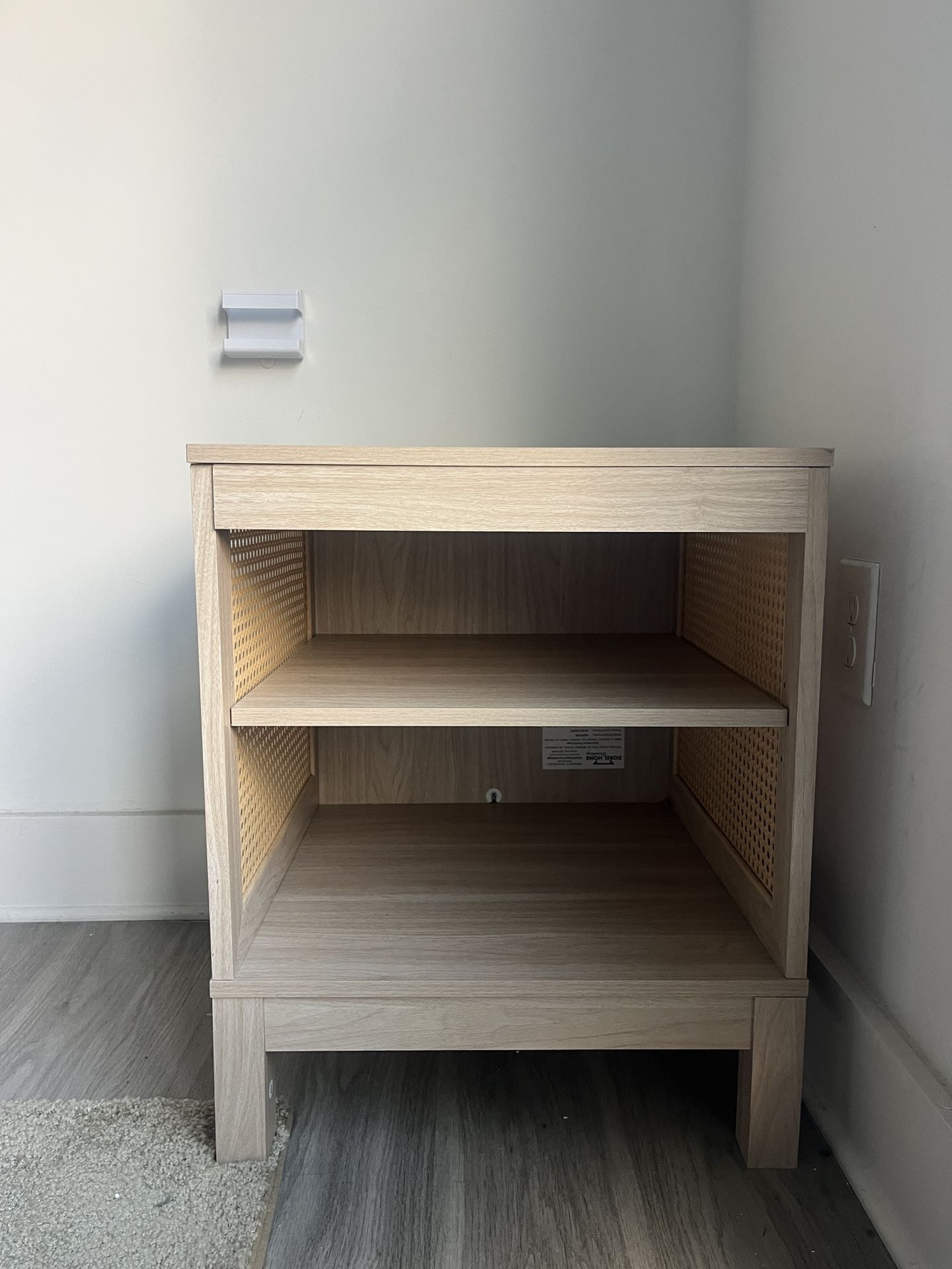 Wood Rattan Nightstand Side Table Dresser