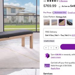 Billiard Bench with Storage with 2 Cues 