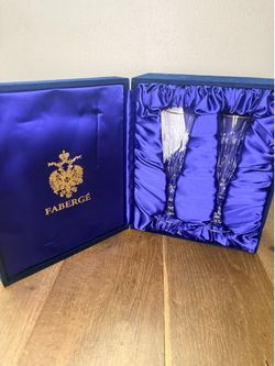 Fabergé Crystal Champagne Flutes Pair