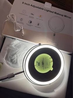 Makeup Mirror with Lights, Height & Brightness Adjustable with 10x Magnification, 8" Rechargeable Double Sided Vanity with 3 Colors Lights  Brand New 