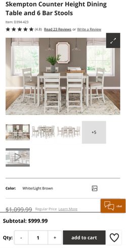 Counter Height Dining Table and 6 Bar Stools