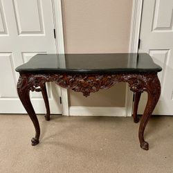 Maitland-Smith Marble Top Highly Carved Mahogany Console Table