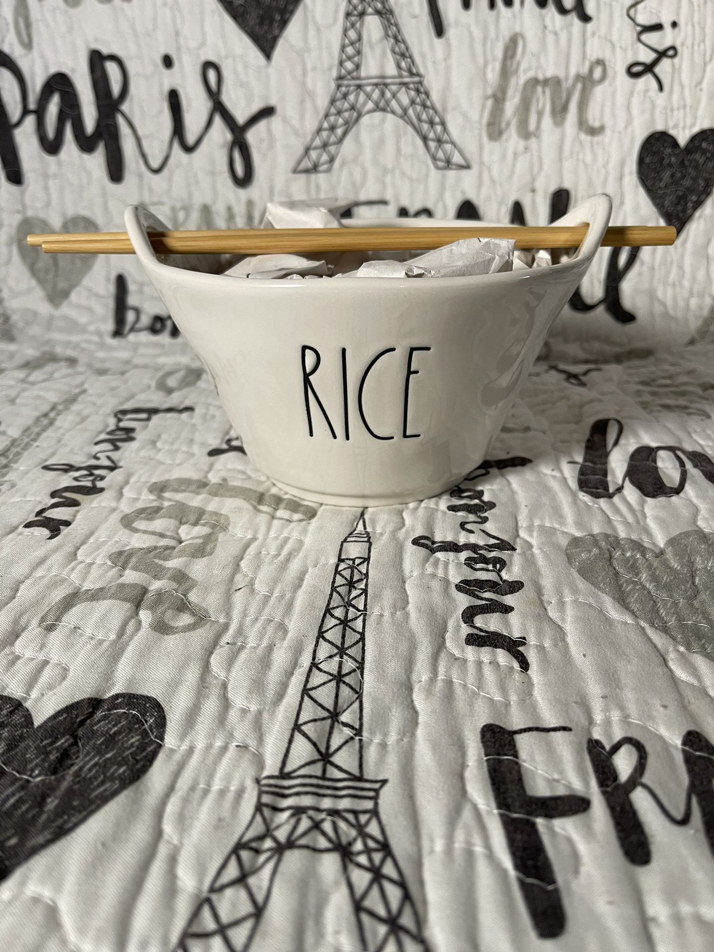#143 Rae Dunn "RICE" Ramen Bowl Chopsticks Noodle Bowl