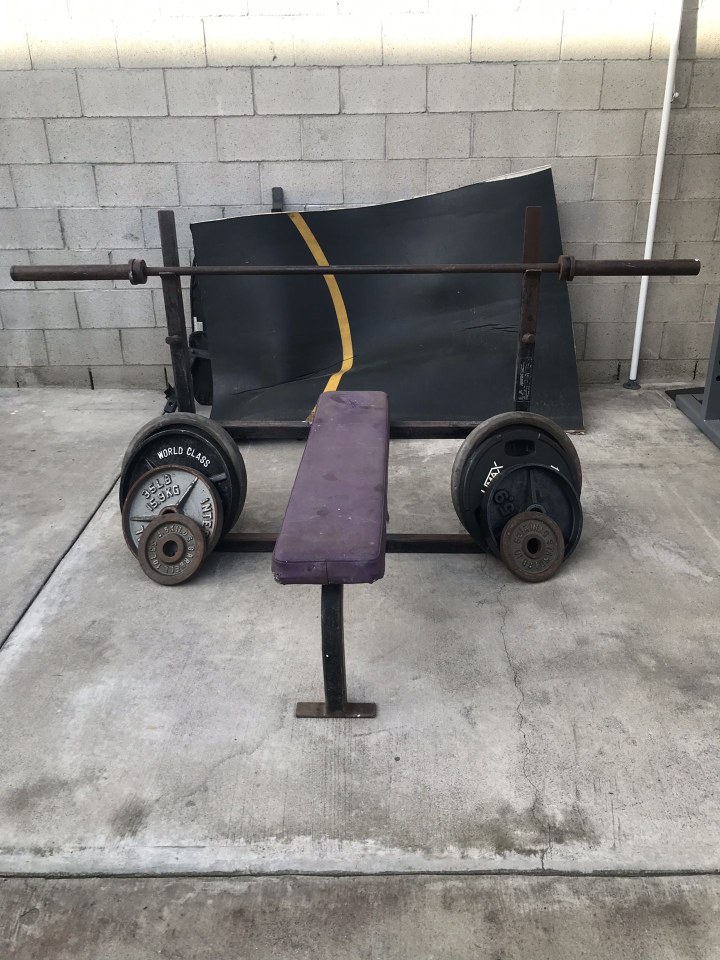 Olympic Bench press weight set.