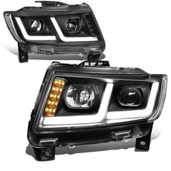 Auto Dynasty LED DRL Headlights Assembly Compatible with 2011 2012 2013 Jeep Grand Cherokee, Driver and Passenger Side Headlamps w/Dual L-Tube DRL, Pr