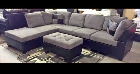 Brand New Grey Sectional With Ottoman