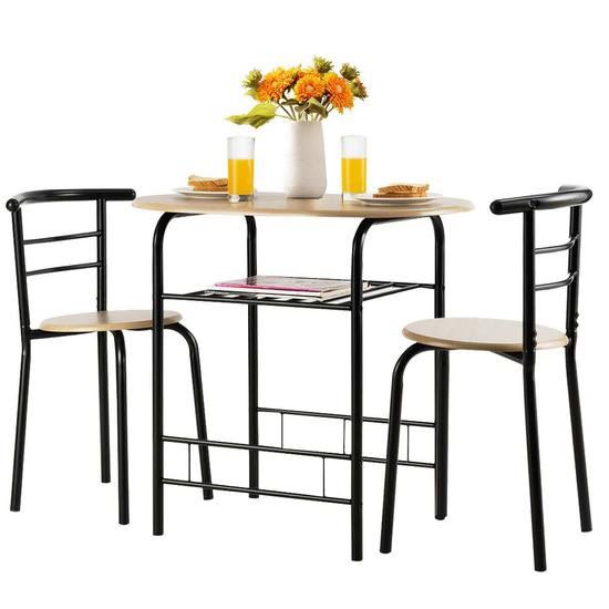 3 Pcs Home Kitchen Bistro Pub Dining Table 2 Chairs Set-Natural