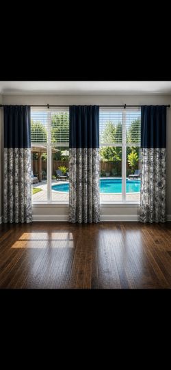 Large custom curtains (112" x 54"), polyester/faux leather material.  5 full length panels