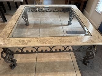 Glass Top Fossil Stone Coffee Table