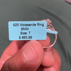 925 Moissanite Ring 9MM Size 7 