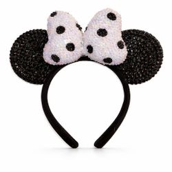 BLACK AND WHITE Rhinestone Minnie Ears Headband - Sparkly Theme Park Accessory