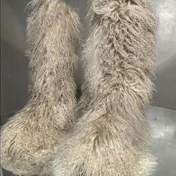 Nude Real Fur Knee Boots Size 7,8,9,10