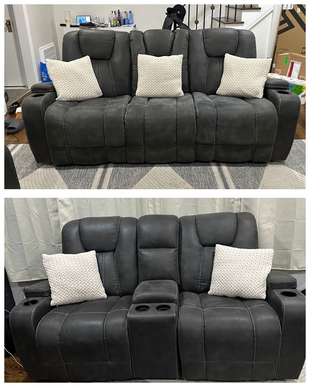 Viking Graphite 83'' Manual Reclining Sofa & 74'' Gliding Console Loveseat