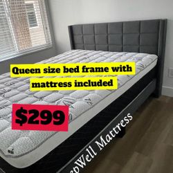 Queen Size Bed Frame With Pillow Top Mattress Included 