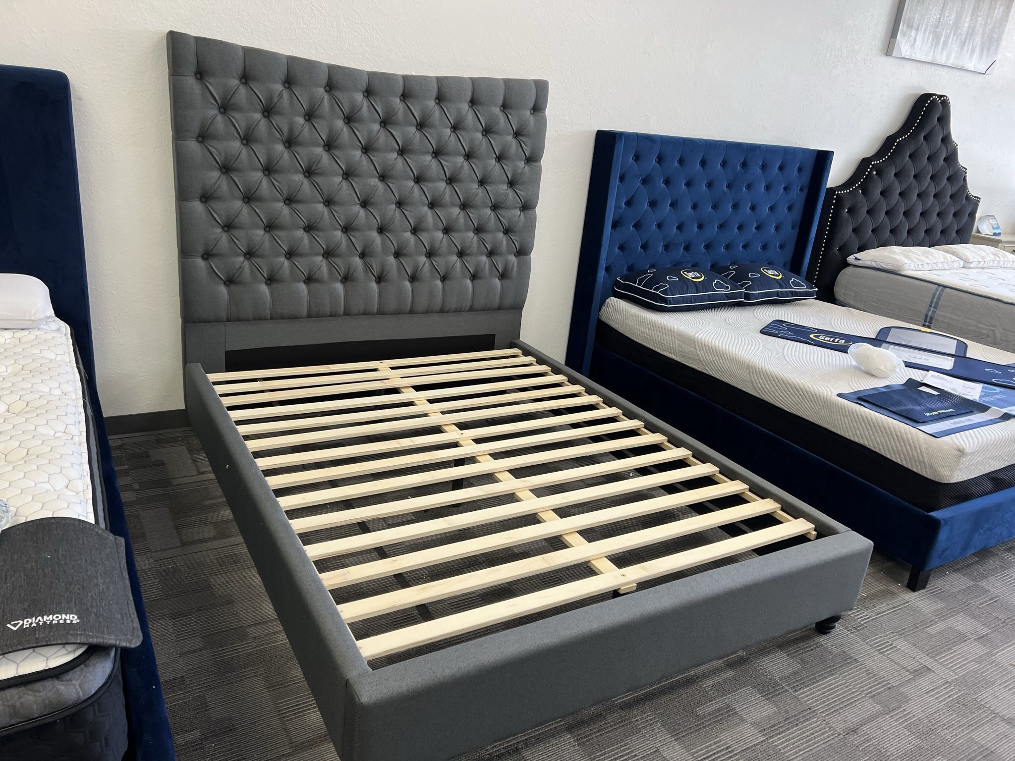 Dark Grey Queen Or King Platform Bed Frame - No Box Spring Needed