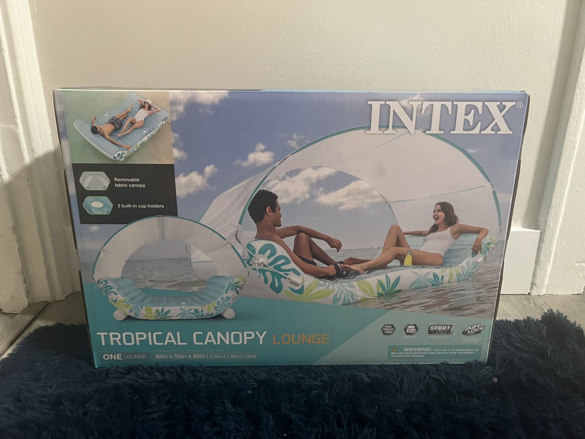 INTEX Inflatable Tropical Canopy Lounge: Detachabled Fabric Sunshade – 440lb Weight Capacity