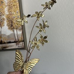 Vtg Brass Gold Butterfly Floral Metal Art Sculpture 24in