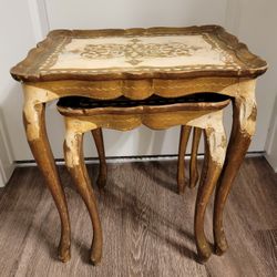 Vintage MCM Italian Hollywood Regency Hand Carved Wood Tables Florentine 