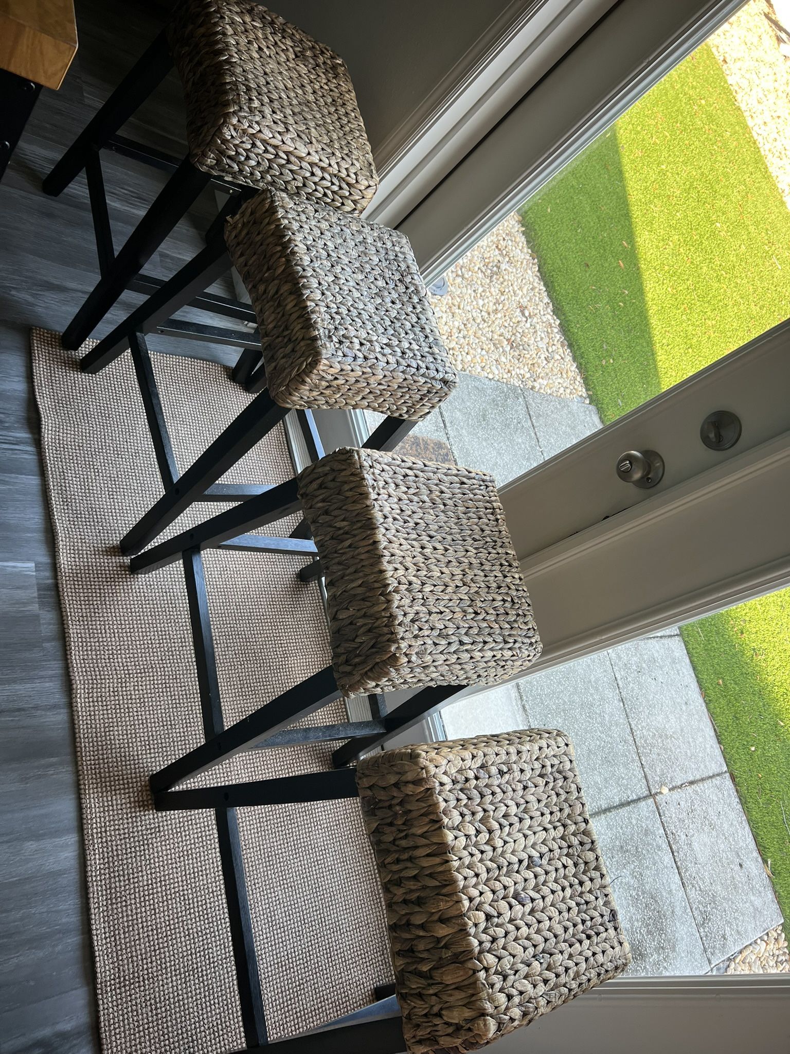 4 Edgewater counter height bar stools with handwoven natural fiber rattan in sea grass