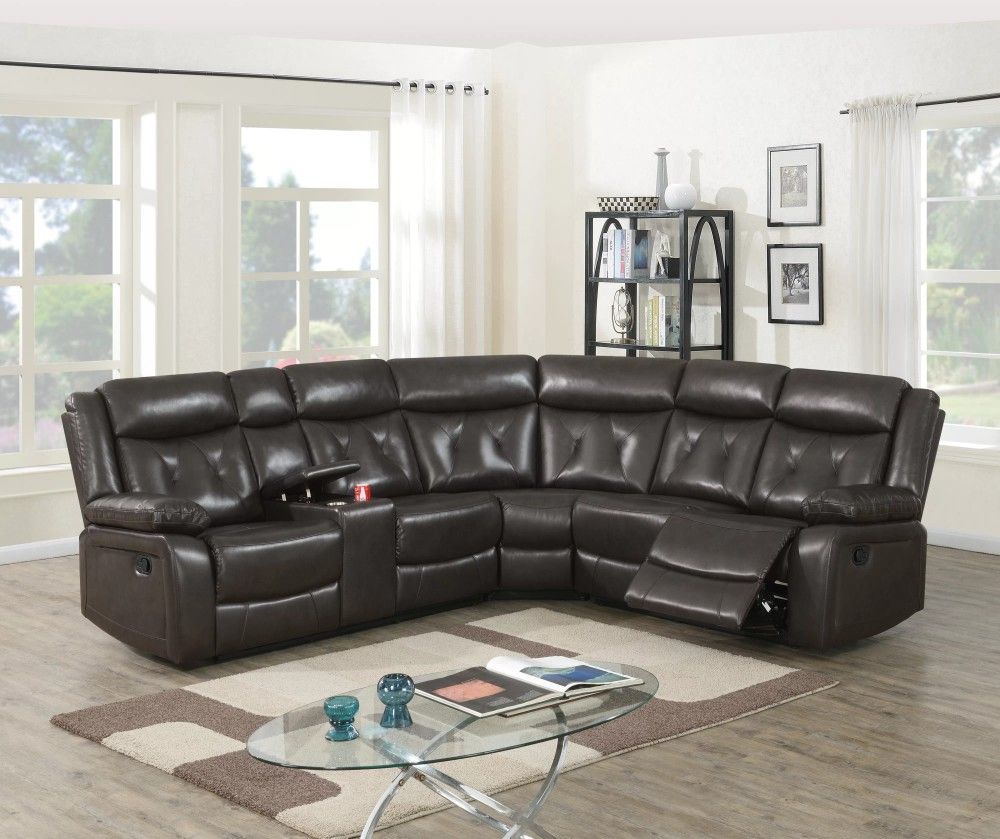 Brown Leather Reclining Sectional Sofa 