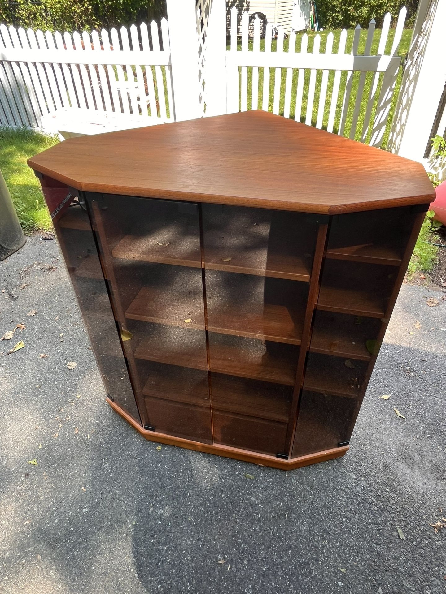 Made in Denmark Danish CD Audio Entertainment Wood Corner ‘Superman’ Glass Doors Storage Unit Music Stereo Cabinet