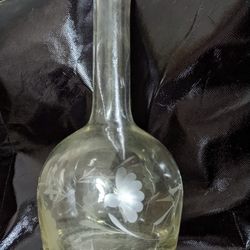 Vintage Romanian Crystal Etched Flowers Wine Carafe Pitcher Decanter Or Divided Dish Tray