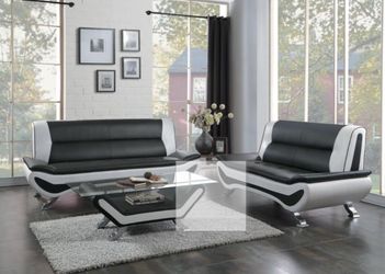 Black and white sofa & love seat + coffee table