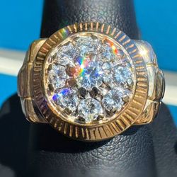 14k solid yellow gold 1.1CTW Natural Diamond Rolex Watch style ring sz 9