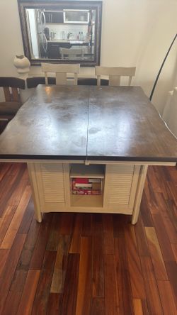 Bar height Solid wood dining table with 4 chairs, plus leaf