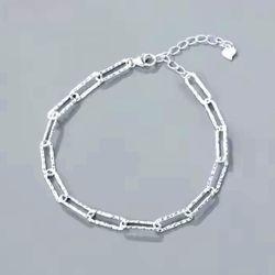 .925 Hammered Sterling Silver Adjustable Paper Clip Chain Bracelet 7" by Trimic