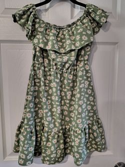 Shein Girls Floral Off Shoulder Sz 9 Dress In Green 