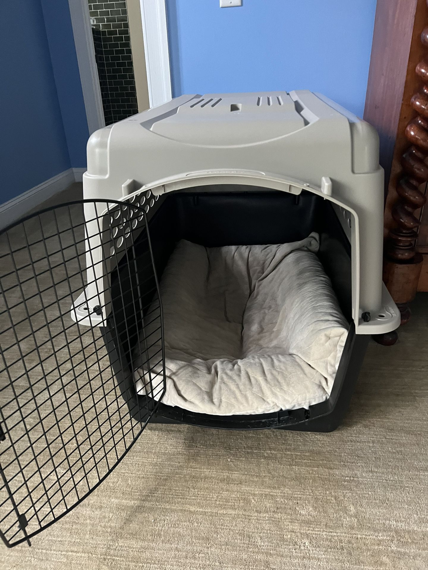 Dog Crate, Cage, And Bowls