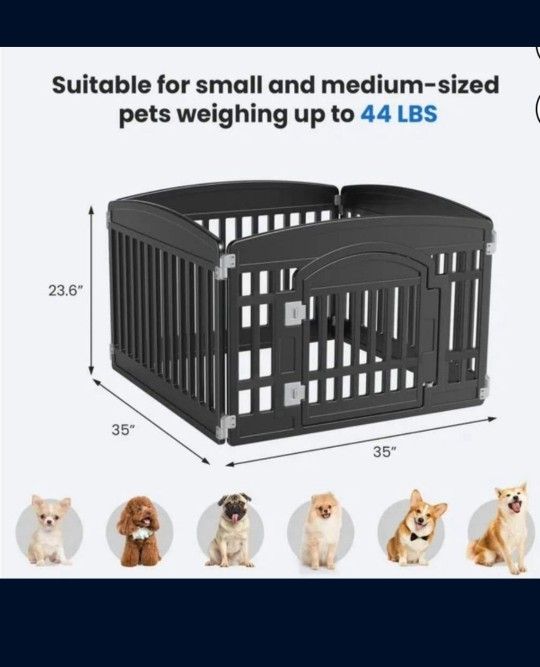 New 24" 4-Panel Pet Dog Puppy Playpen, Indoor/Outdoor Dog Pen, 35 x 35 x 24, Foldable, Fold It Down, Easy Storing, Customizable, Black