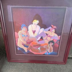Bertha Horta-Girls at the Red Salon-Framed Ltd Deluxe Ed Serigraph/Paper/Signed