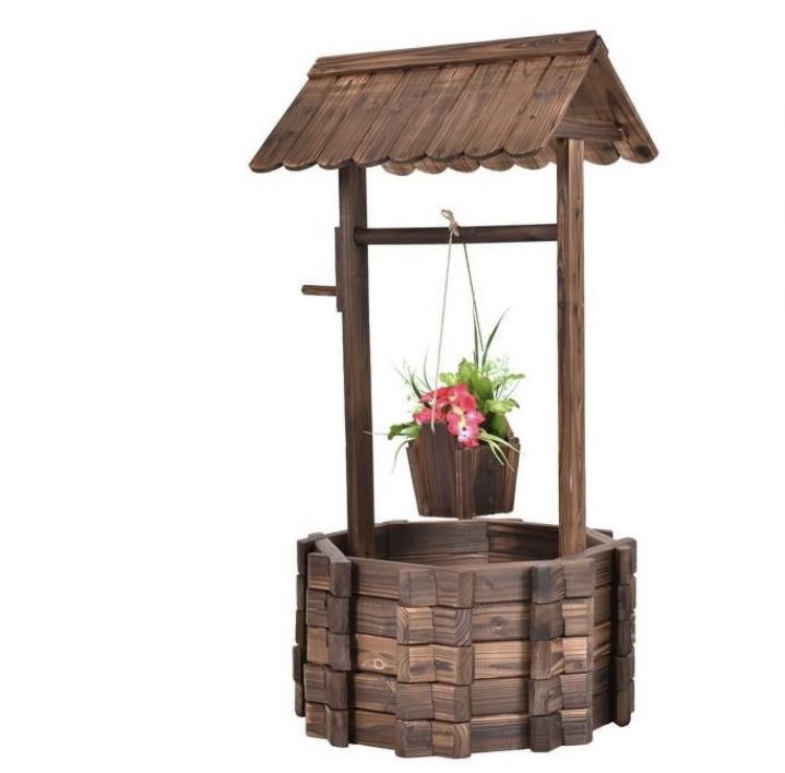 Outdoor Wooden Wishing Well with Hanging Bucket