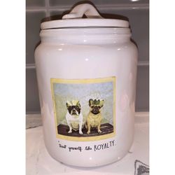 RAE DUNN Photo Dog Canister “Treat yourself like ROYALTY” Bulldog Container