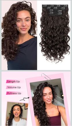 Curly Clip In Hair Extensions, 4PCS 16 Inch Dark Brown Extensions Clip Ins, Lace Weft Short Curly Invisible Natural Hairpieces for Women