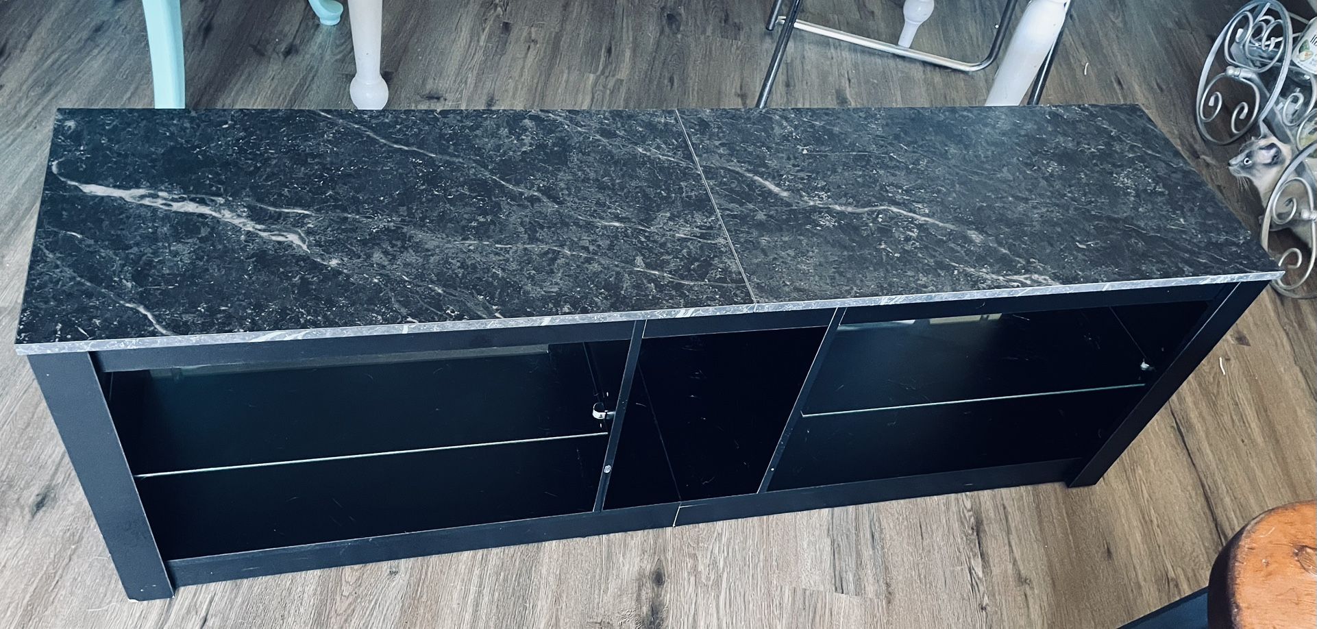 Black Faux Marble Top TV Stand Table