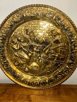 Vintage Brass Repousse Wall Plate